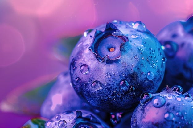 Photo fresh organic blueberries close up macro shot of ripe summer berries on a vibrant background