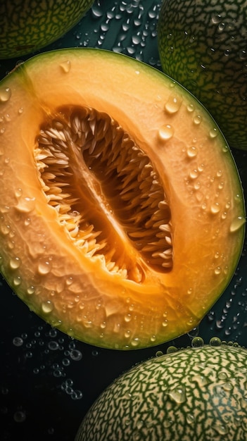 Fresh Organic Cantaloupe Fruit Vertical Background