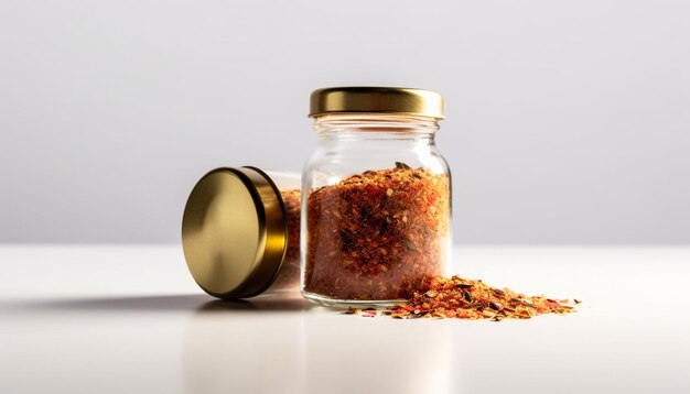 Fresh organic chili spice in glass jar for healthy cooking generated by AI