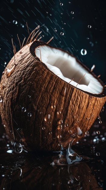 Fresh Organic Coconut Fruit Vertical Background