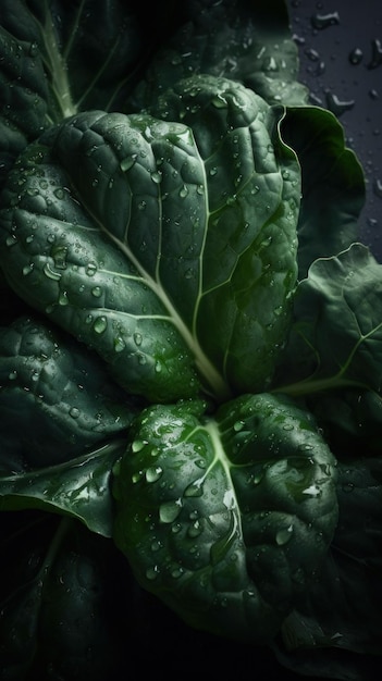 Fresh Organic Collard Greens Vegetable Vertical Background