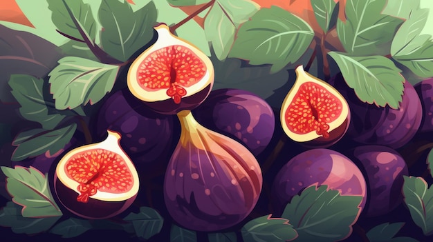 Fresh organic fig fruit horizontal background illustration