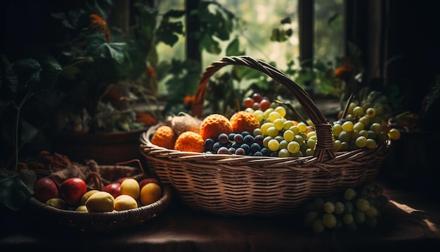 Fresh organic fruit basket a healthy meal generated by AI