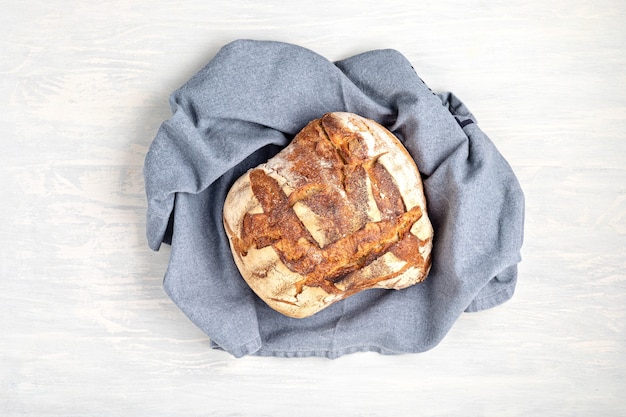 Fresh organic home made bread. Healthy eating, buy local, bread recipes concept. Top view, flat lay