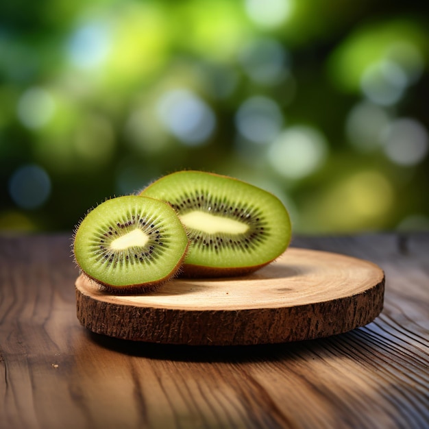 Fresh organic kiwi slice on wooden table