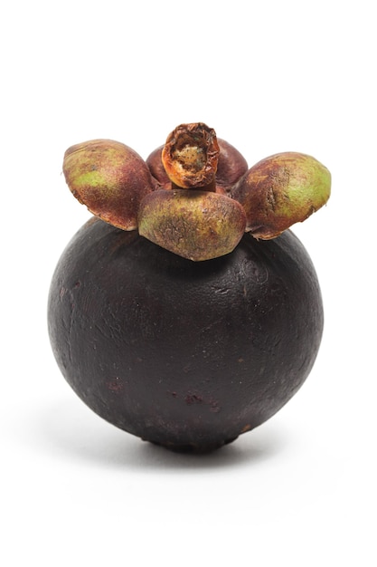 Fresh organic mangosteen delicious fruit side view isolated on white background clipping path