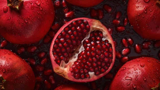 Fresh organic pomegranate fruit horizontal background