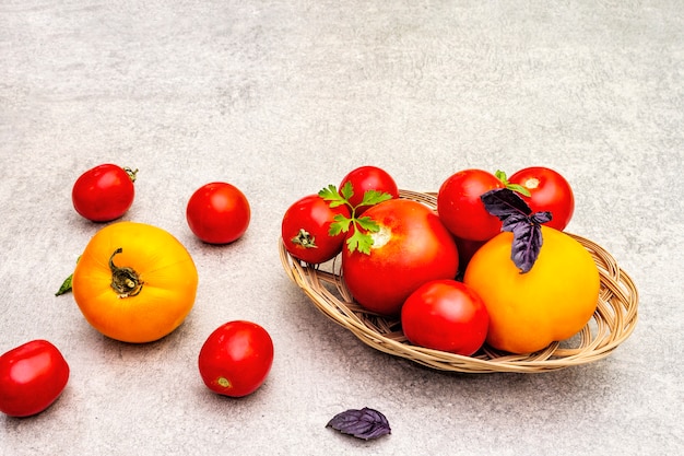 Fresh organic red and yellow tomatoes