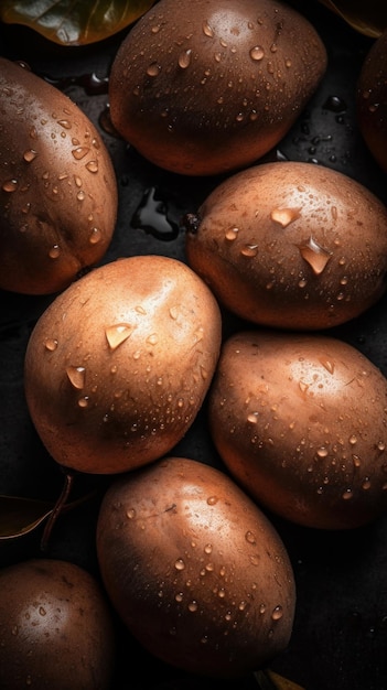 Fresh Organic Sapodilla Fruit Vertical Background