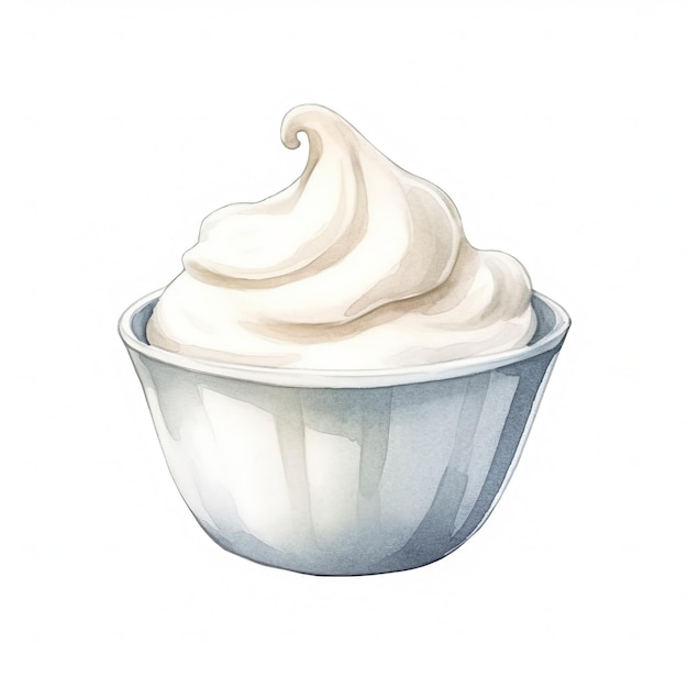 Fresh Organic Sour Cream Dairy product Square Watercolor Illustration