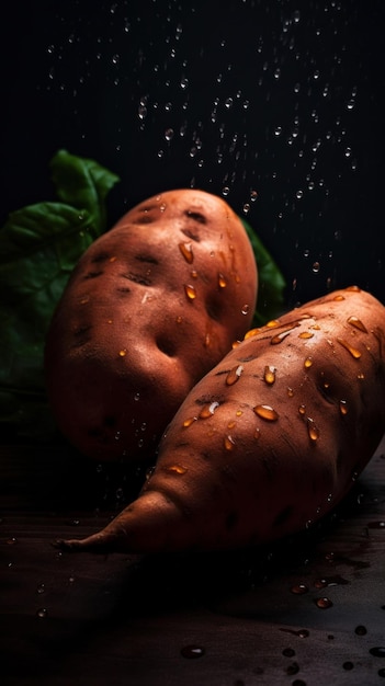 Fresh Organic Sweet Potato Vegetable Vertical Background