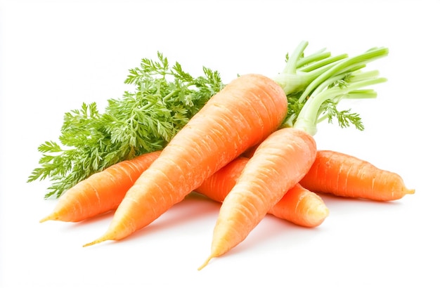 Fresh organic Vegetable carrots with green leaf vibrant orange color isolated on white background Healthy food concept