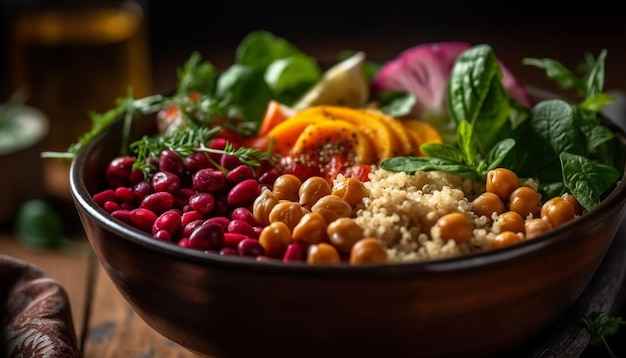 Fresh organic vegetarian salad with ripe tomato and mint leaf generated by AI