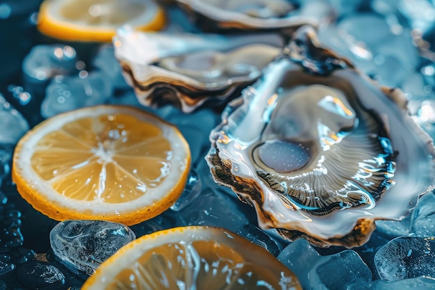 Fresh Oysters on Ice with Lemon Slices