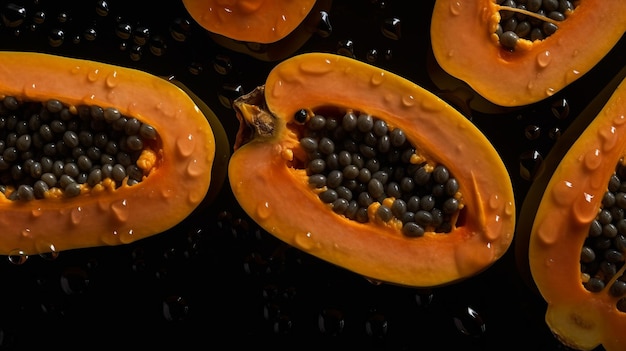 Fresh papaya on dark background Tropical fruit Image generated by Ai