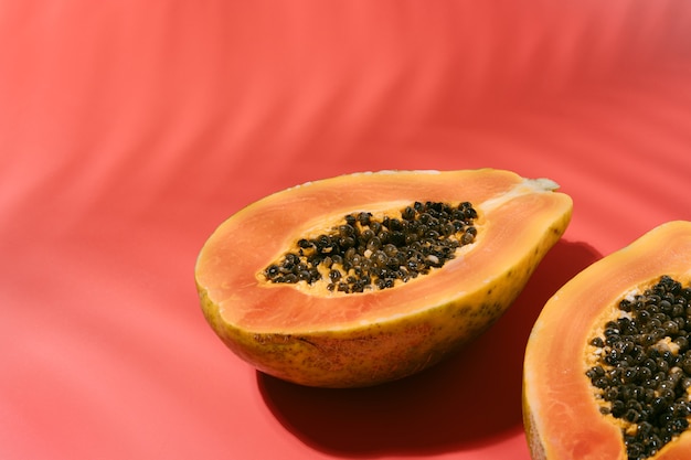 Fresh papaya with black seeds