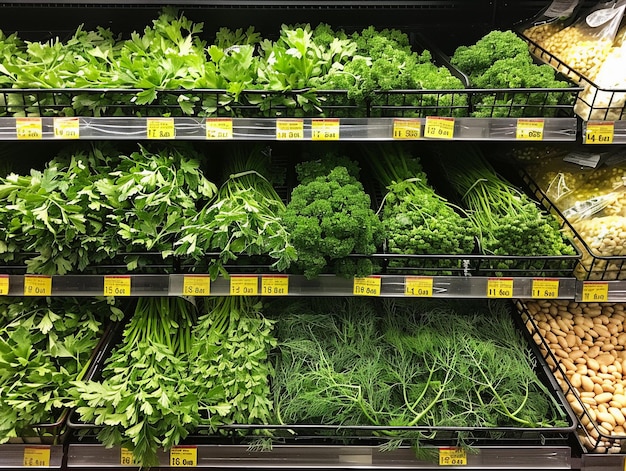 Fresh Parsley and Beans in Supermarket