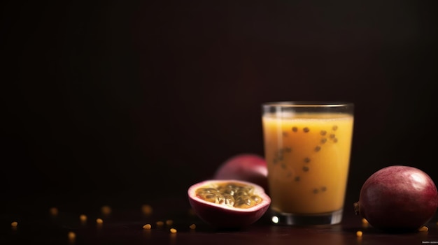 Fresh passion fruit black Juice white background copy space