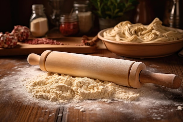 Fresh pasta dough rolled out with a rolling pin