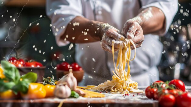 Fresh Pasta Making by Chef with Cheese Sprinkle