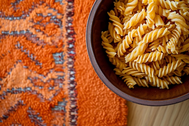 Fresh Pasta Served in a Bowl on an Orange Rug