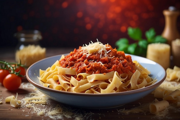 Photo fresh pasta with hearty bolognese and parmesan cheese