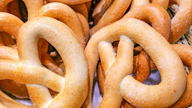 Fresh pastries on the counter closeup