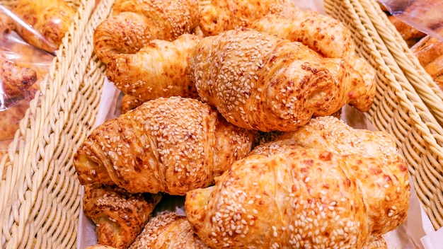 Fresh pastries on the counter closeup