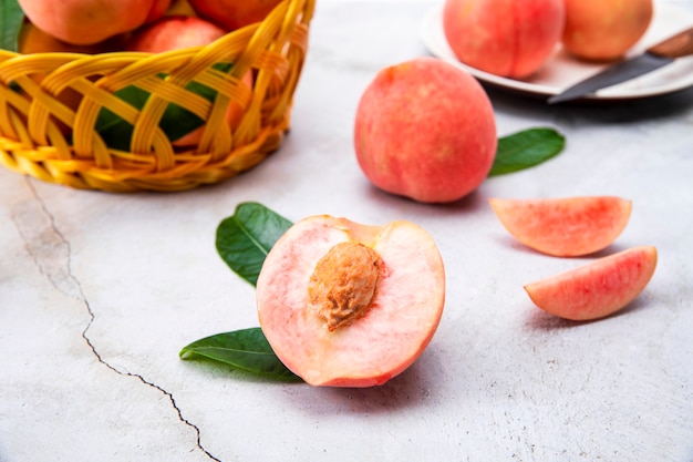 Fresh peach on a  basket