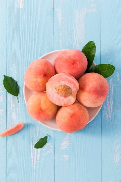 Fresh peach on a  basket