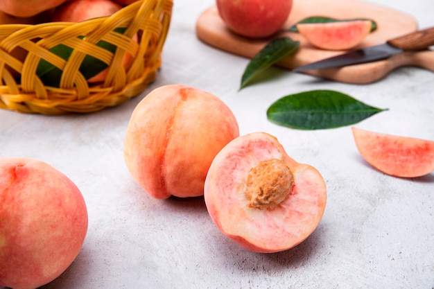 Fresh peach on a  basket