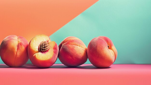 Fresh Peaches on Colorful Background Vibrant Summer Fruit