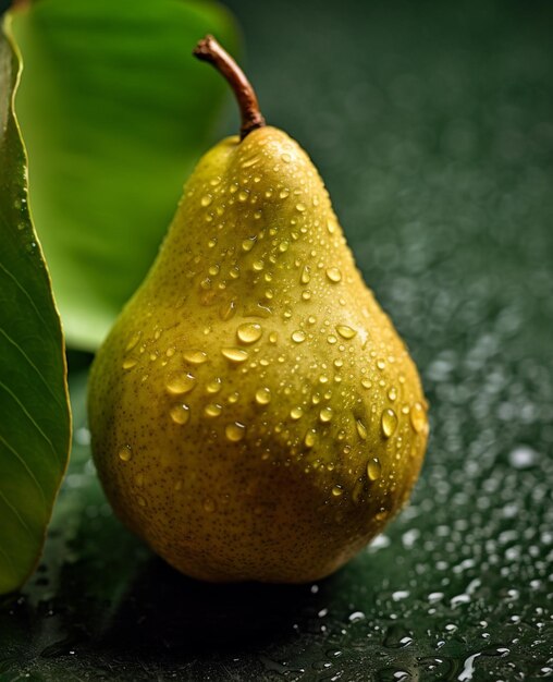 Fresh pear with drops of water