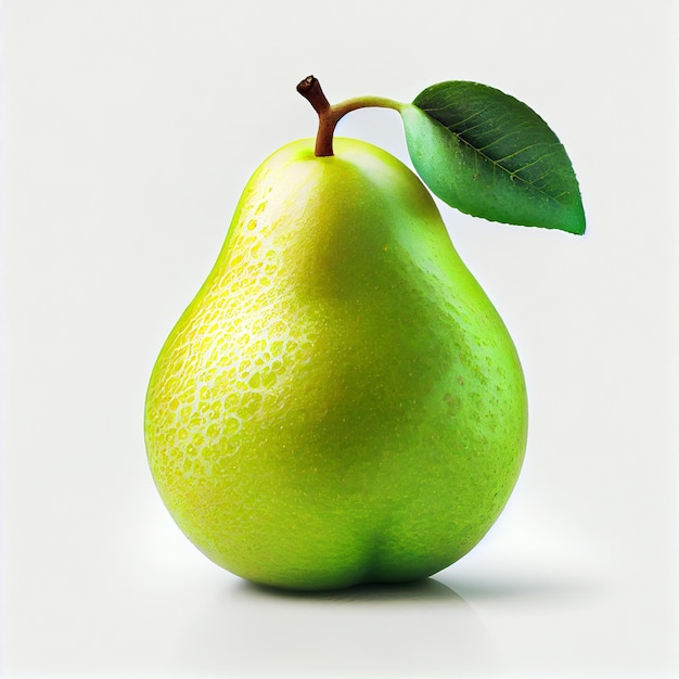 Fresh pear with a leaf on it with white background