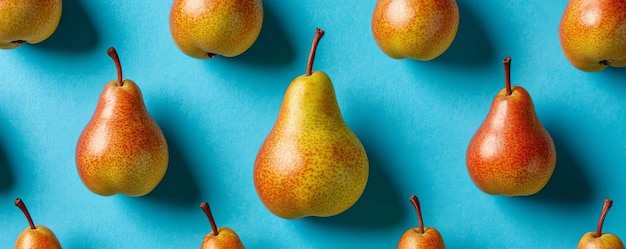 Photo fresh pears pattern on blue background vibrant food concept