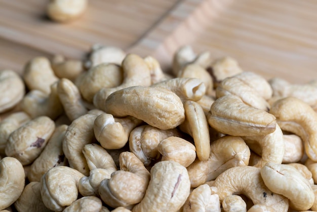 Fresh peeled cashew nuts on the table