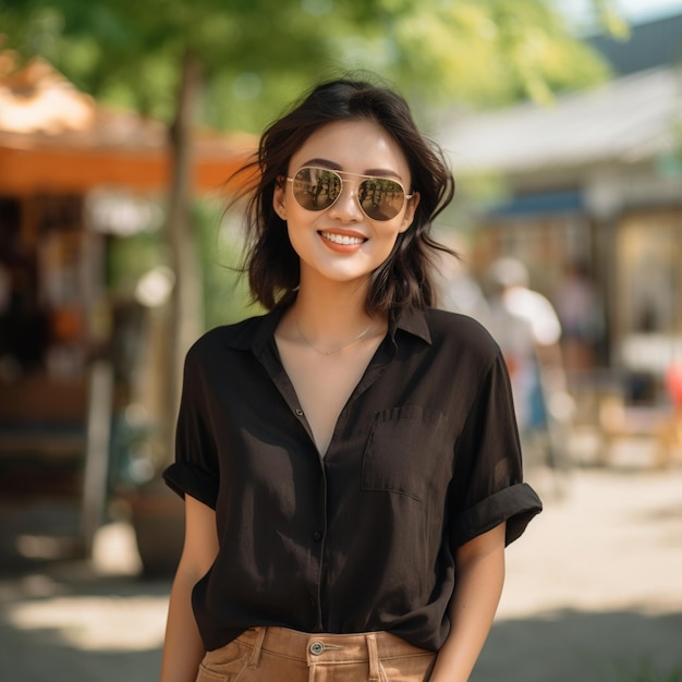 fresh photo of a woman model with sunglasses