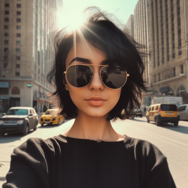 fresh photo of a woman model with sunglasses