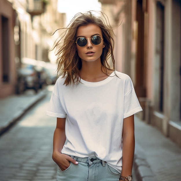 fresh photo of a woman model with sunglasses