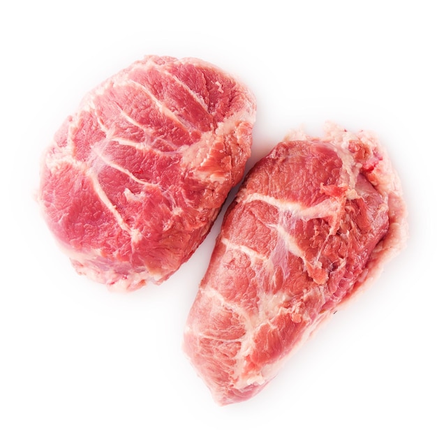 Fresh piece of meat cut from the Iberian pork cheek on white background