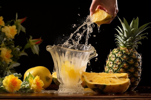 fresh Pineapple juice on white background Pineapple juice image photography