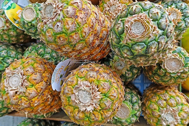 fresh pineapple on top view as background