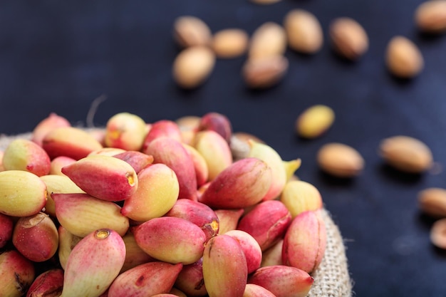 Fresh pistachios in a sack