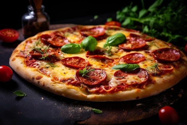 Fresh pizza photo Delicious pizza on the table and enjoying meal