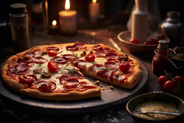 Fresh pizza photo Delicious pizza on the table and enjoying meal