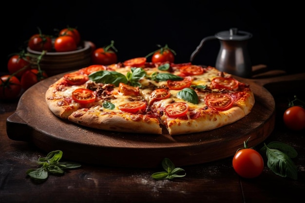 Fresh pizza photo Delicious pizza on the table and enjoying meal