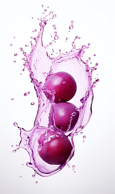 Fresh Plum and splash of water on white background