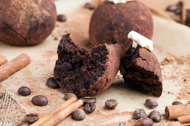 fresh potato cake made from butter and cocoa, traditional dessert sweetness chocolate potato