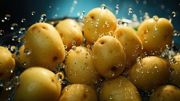 Fresh Potatoes Seamless Background Glistening Water Droplets on FarmFresh Spuds TopDown View