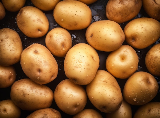 Fresh potatoes with water drops